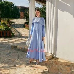 MeiYiJia Simple O-Neck Rhinestone Ruffle Long-Sleeves Ankle-Length Saudi Arabia Sexy Evening Birthday Club Outfits Summer 2024