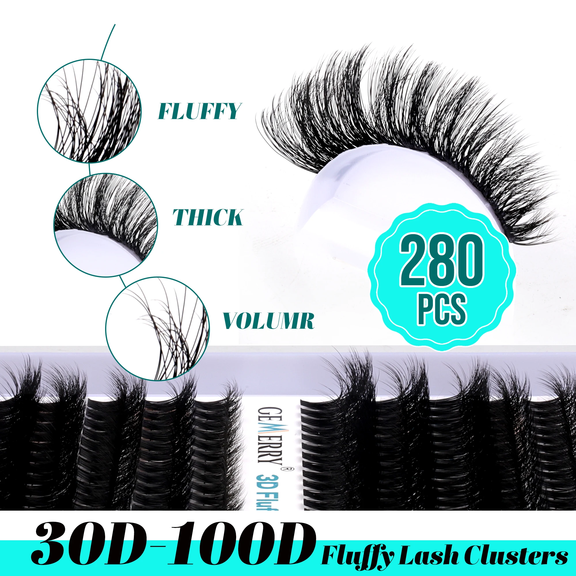 GEMERRY Cluster Eyelash 280pcs 40-100D Extension 10-18mm Natural Thick Style Individual Eyelashes Thick Matte Black Eyelash