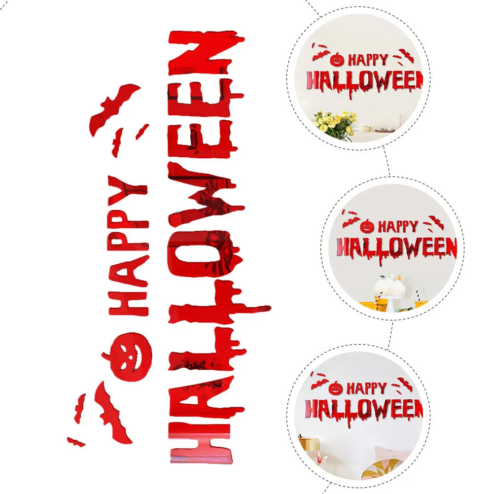 

1Set Halloween Letter Decals Mirror Acrylic Bat Pumpkin Wall Stickers Party Decoration Window Sticker Festival Home Decal