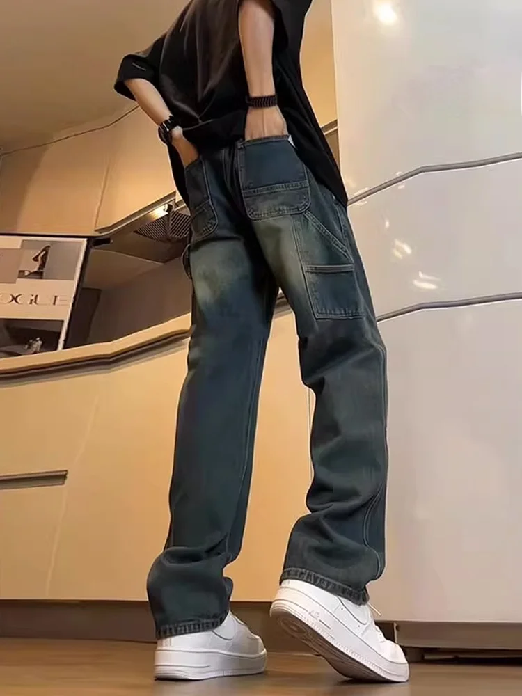 

American Retro Hiphop Men's Straight Leg Jeans High Street Design Sensation Long Pants Youth Trend Cotton Polyester Blend