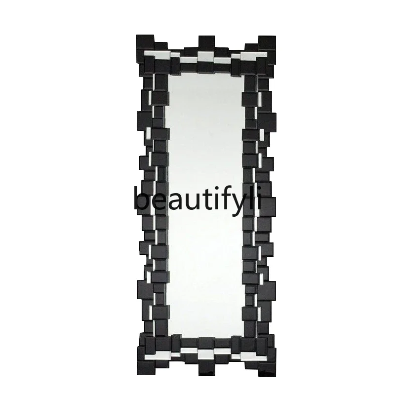 

Full body wall-mounted borderless full-length mirror irregular black and silver mirror splicing fitting mirror