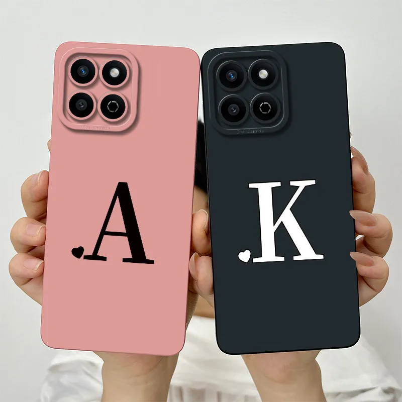 For Honor X7c Case Honor X7C Phone Case HonorX7C X 7C Cute Initial Letters Liquid Silicone Square Shockproof Back Cover Fundas