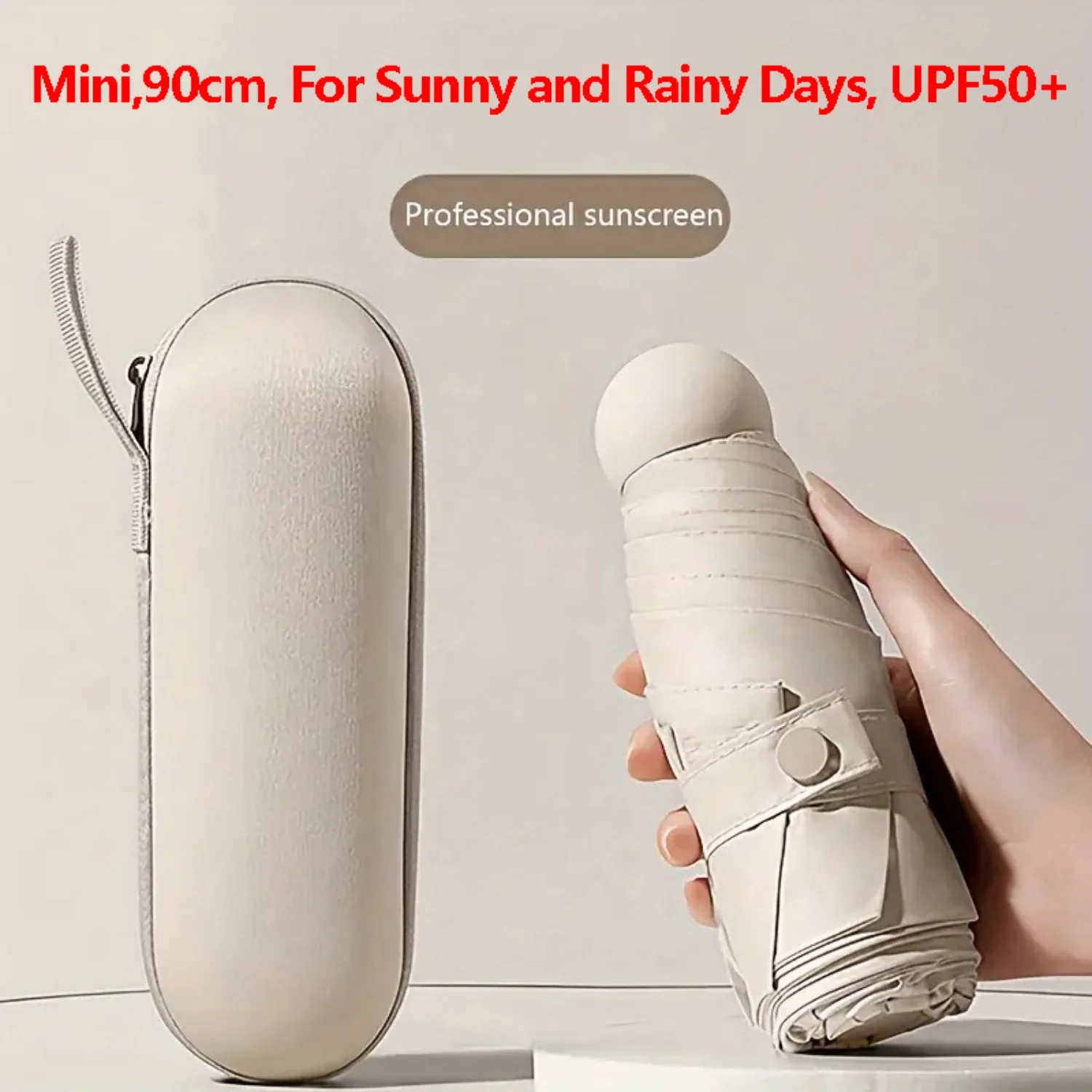 Mini-Fünffach-Faltkapsel-Regenschirm UPF50+ UV-Schutz Ultraleichter Tragbarer 90cm Sonnen- und Regenschirm für Damen Reisen Outdoor