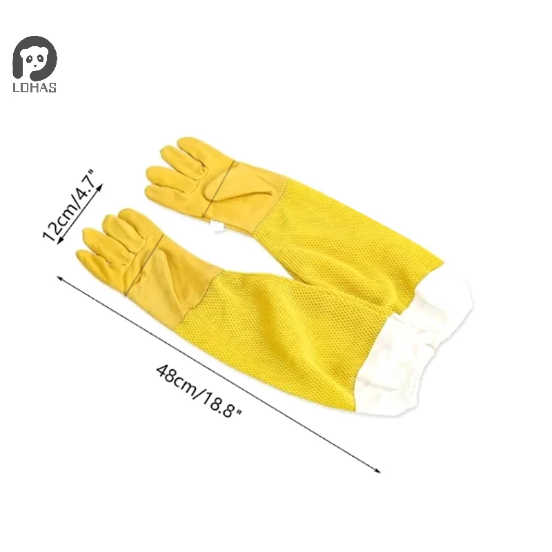 Beekeeping Protective Gloves, Beekeeper Sleeves Breathable Anti Bee Cloth, Apiculture Sheepskin Long Yellow Mesh Gloves 1Pair