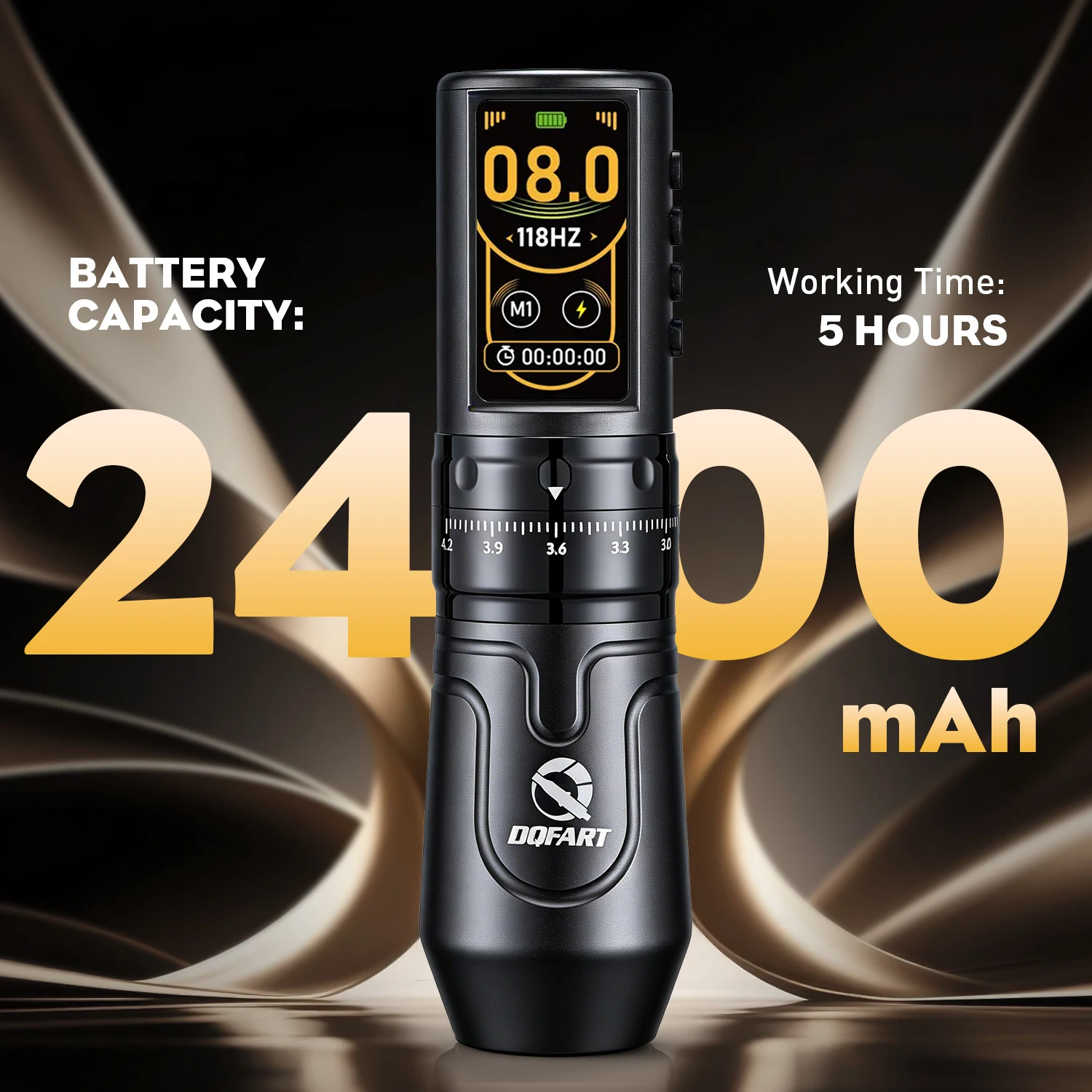 

DQFART Wireless Tattoo Machine 2.4–4.2 mm adjustable stroke 8V/8000rpm No-load Speed 2400 mAh Battery Colour Screen Tattoo Pen