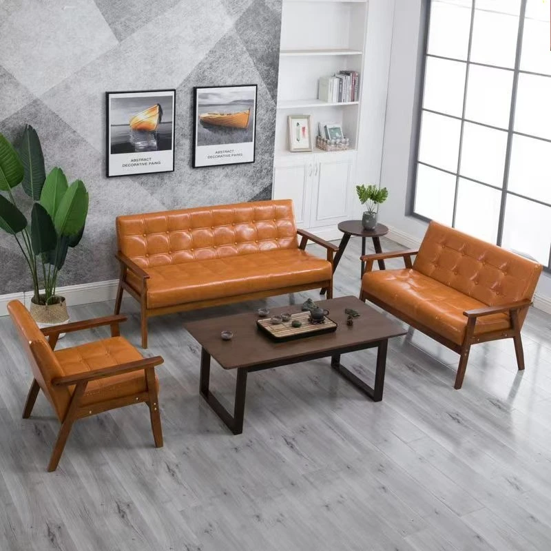 مقهى الأعمال الاستقبال أريكة اجتماع الزوار منطقة الراحة مكتب أريكة صغيرة أريكة مكتب خشبية بسيطة #2