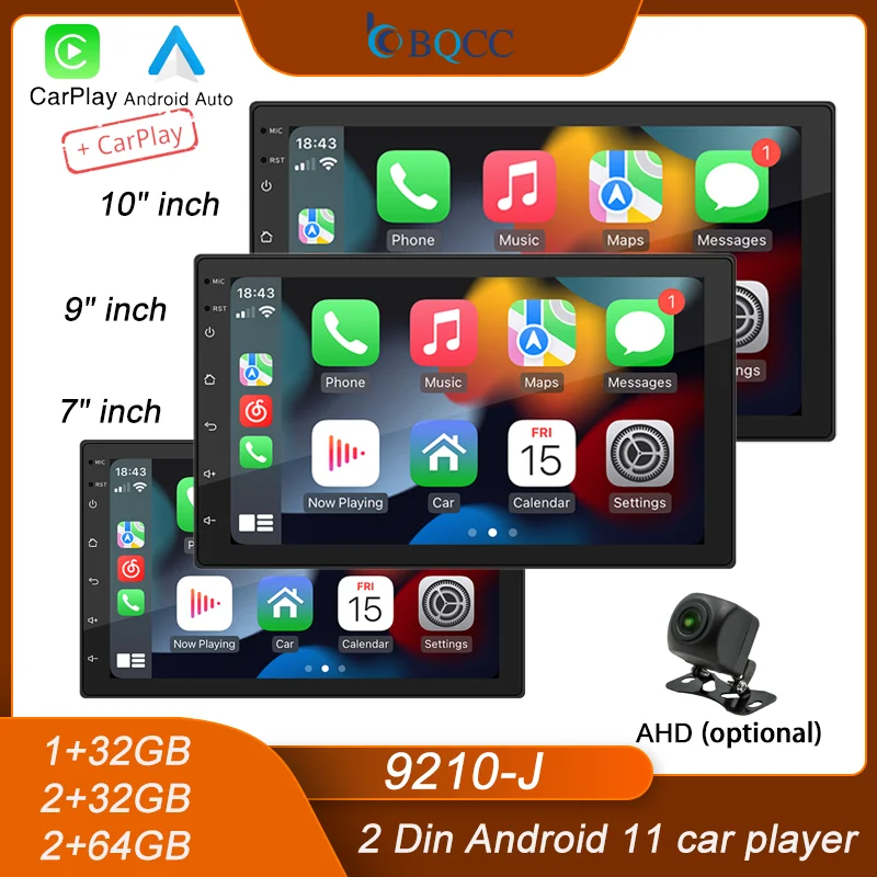 BQCC 4core 2 Din Car Radio Androidauto Carplay Android 11 4G GPS Car Audio 7