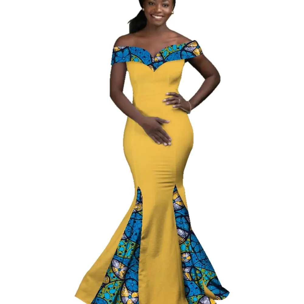 

Платье женское длинное в африканском стиле с принтом, с вырезом лодочкой