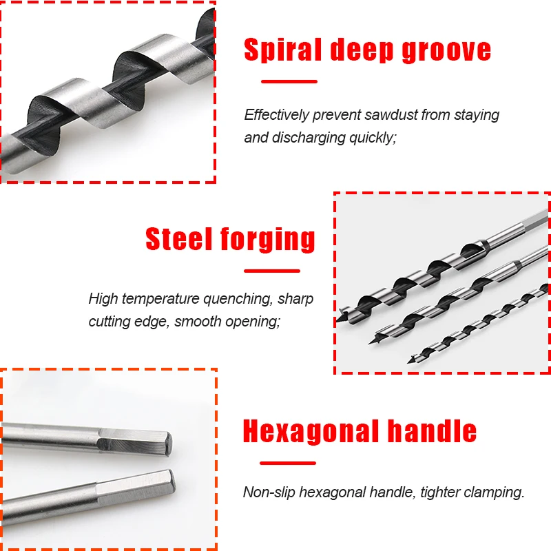 6Pcs Carbon Steel Spiral Drill Bit Set Self-Positioning Twist Drilling Bit with Hexagonal Handle For Woodworking Opening Hole