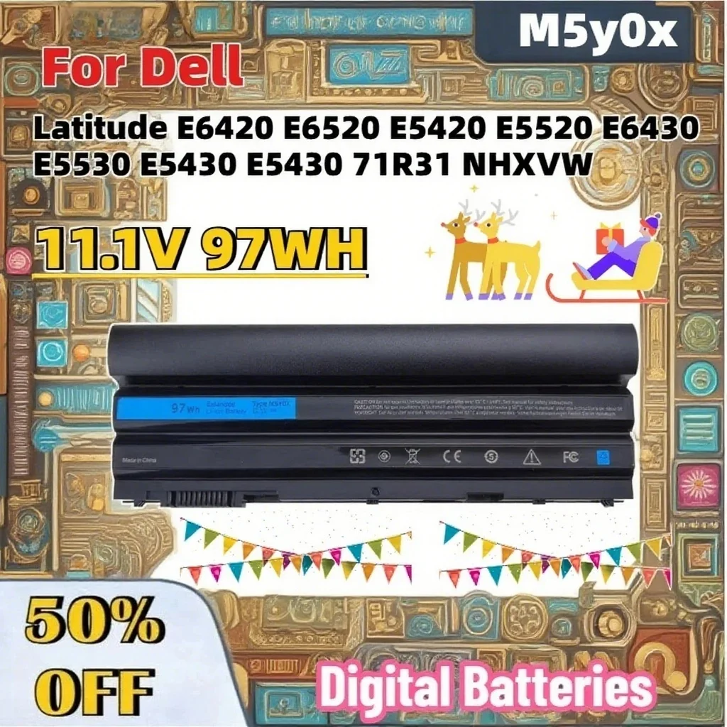 High-Capacity New 11.1V 97WH M5y0x Laptop Battery for Dell Latitude E6420 E6520 E5420 E5520 E6430 E5530 E5430 E5430 71R31 NHXVW