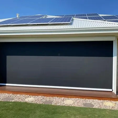 HCY Custom Big Size Waterproof Fireproof Electric Outdoor Blinds Motorized Patio Screens Retractable Zip Screen Outdoor Curtains