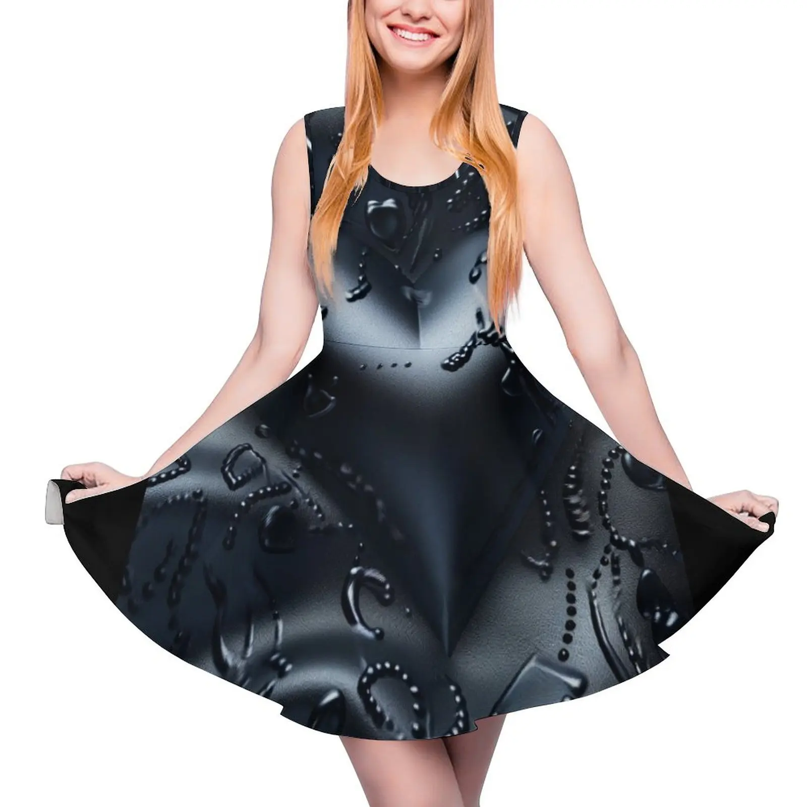 

Black leather hearts texture Sleeveless Dress dresses with long sleeves womens clothing