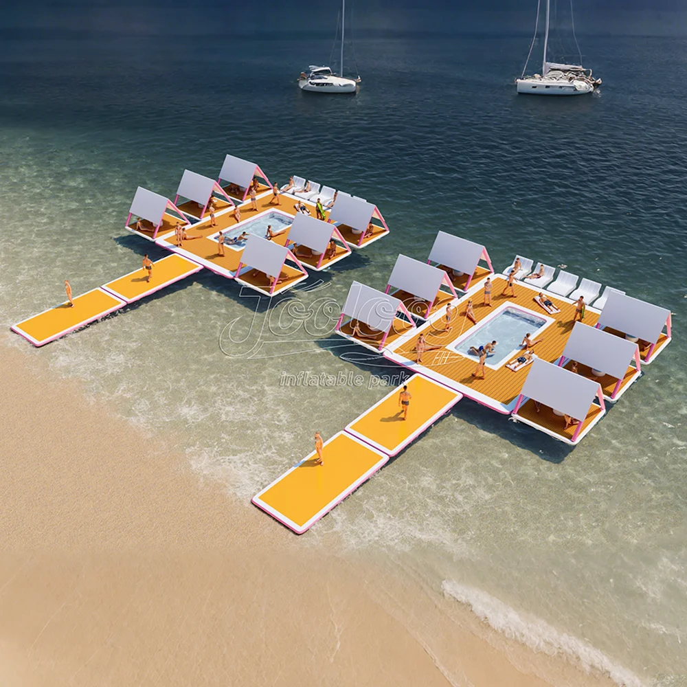 Custom Water Drop Stitching Leisure Deck Inflatable Platform Mat Aviation Island Floating Jet Ski Boardwalk Pier Offshore