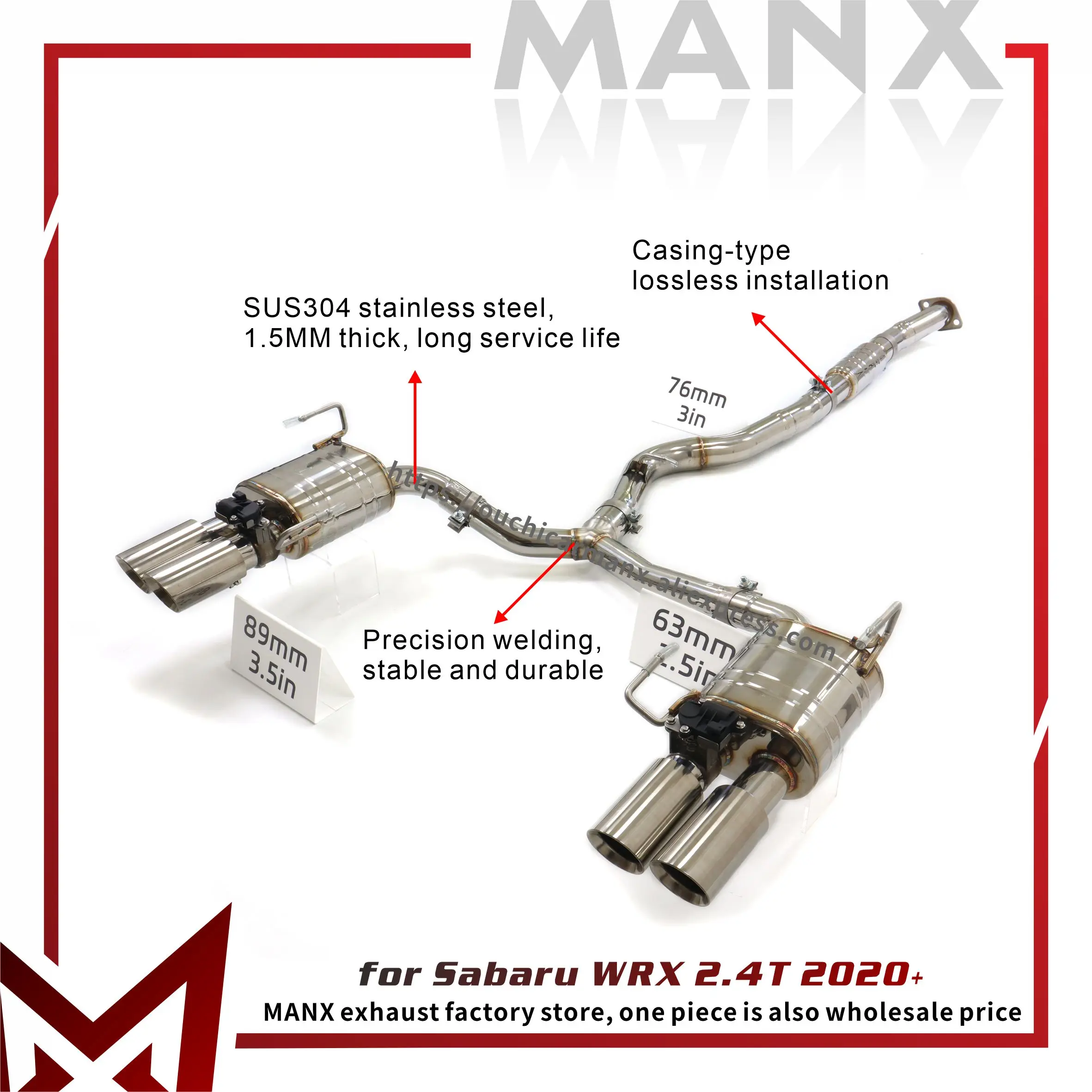 

MANX SS304 Catback for Subaru WRX 2.4T 2020+ Exhaust system Electronic valves Muffler Exact Fit Increase pipe diameter