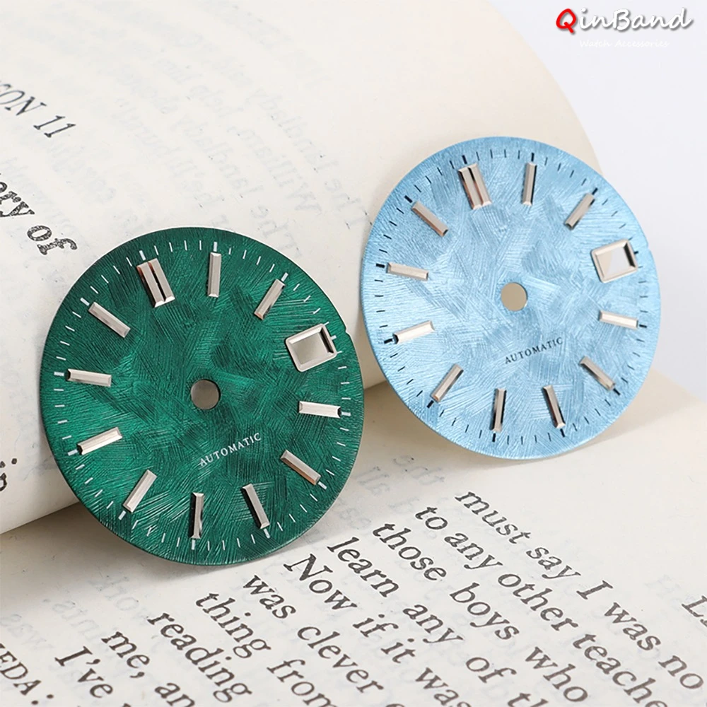 For NH35 Wine Red Watch Dial 28.5mm White Birch Tree Pattern Automatic Dial NH35 Face Silver Scale Multi-Color Dial Watch Mod