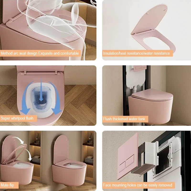 Wall-mounted ceramic floating modern toilet pink color bowl bidet