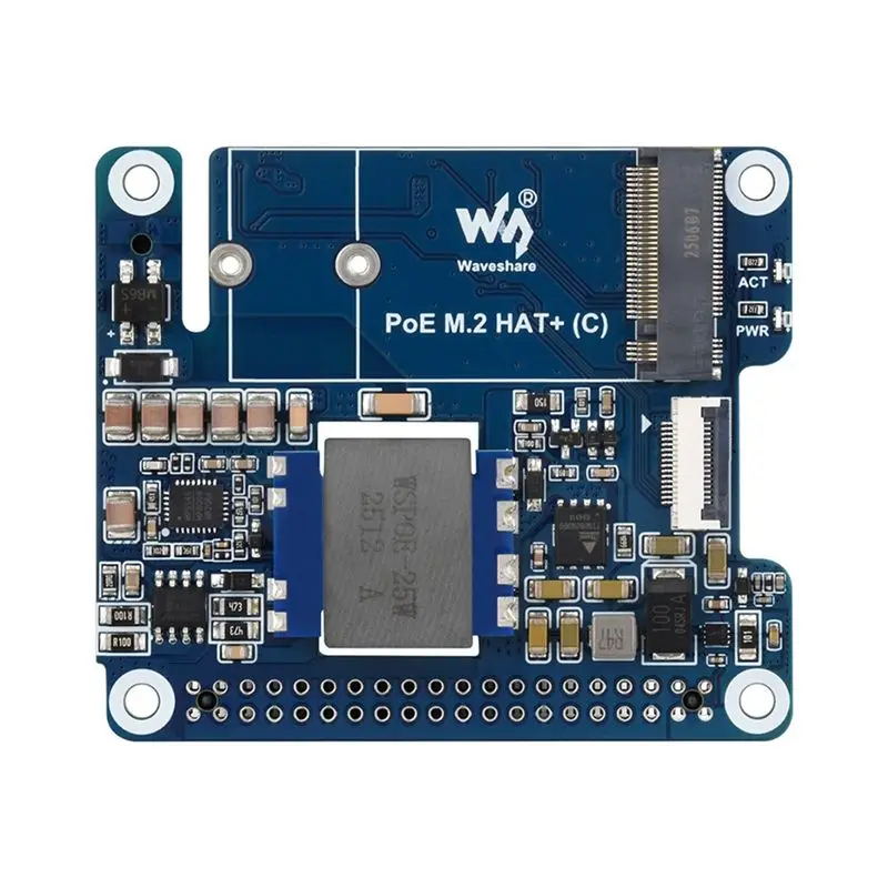 Carte adaptateur Waveshare M.2 HAT+ (C) pour Raspberry Pi 5 PCIe vers M.2 avec extension PoE, prend en charge le protocole NVMe