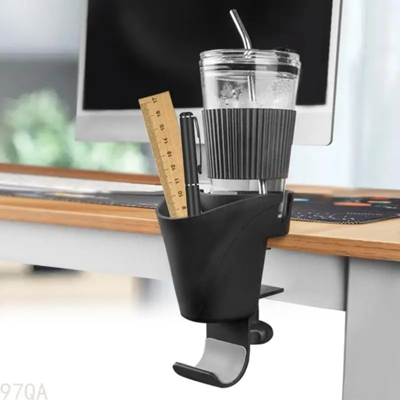 

97QA Strong and Durability ABS Clamp On Headphone Stand With Integrated Cup Holder And Pen Holder For Desks Headphone Stand