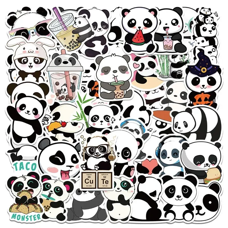 Imagem -02 - Panda dos Desenhos Animados Adesivos para Crianças Impermeável Reutilizável Bonito Papelaria Estudante 50 Pcs