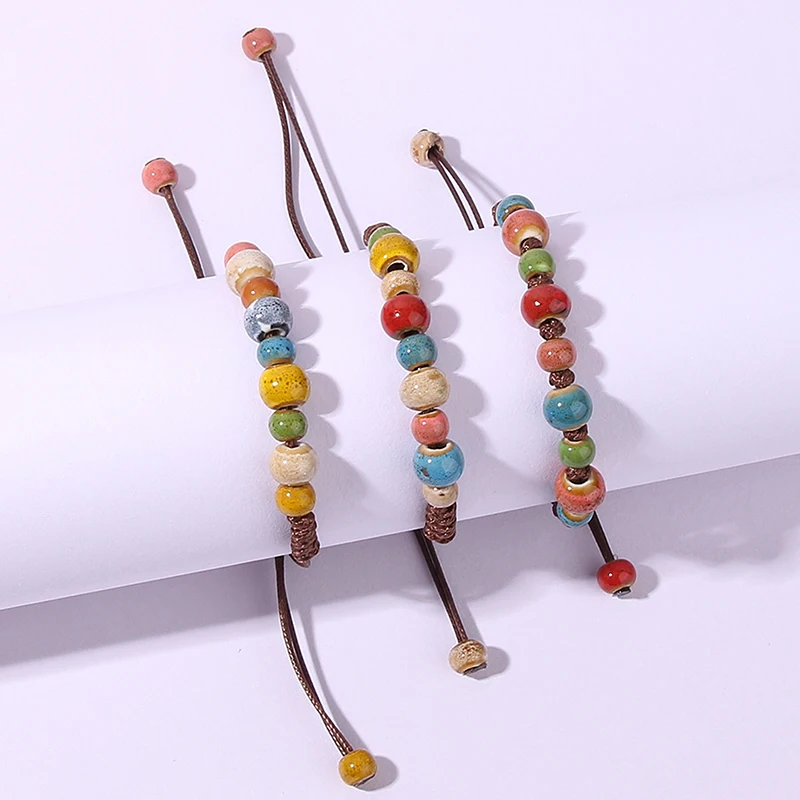 Fashion Ethnic Colorful Ceramic Beads Hand Woven Bracelet For Women Friendship Accessories