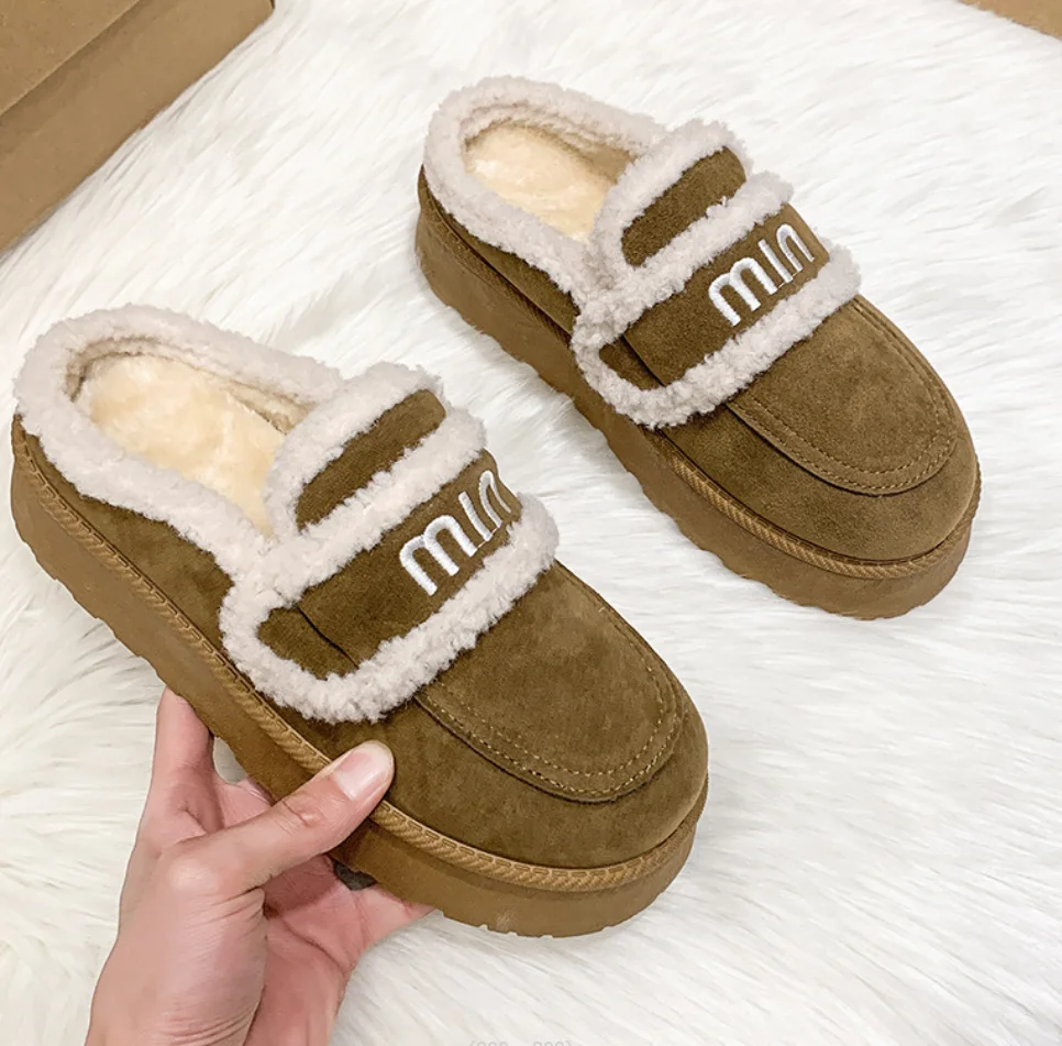 New Luxury Winter Women's Snow Shoes Plush Fashion Retro Bean Shoes Cotton Women's Flat Sole Slippers Platform Women Boots