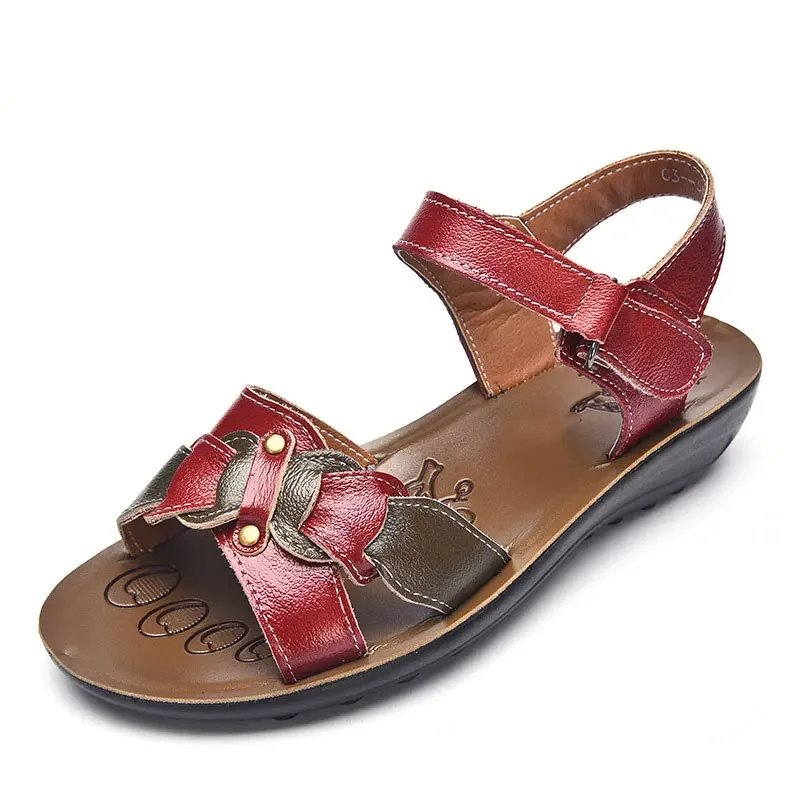 YAERNI Designer Genuine Leather Sandals Women Flat Sandals Platform Summer Shoes Ladies Beach Shoes Chaussures Femme Ete