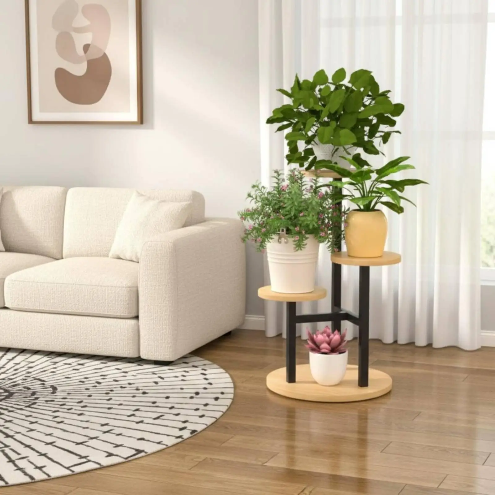 Floor Standing Plant Rack Nordic Design Multi Tiers Flower Pot Holder Space-Saving Tall Planter Holder for Living Room, Balcony,