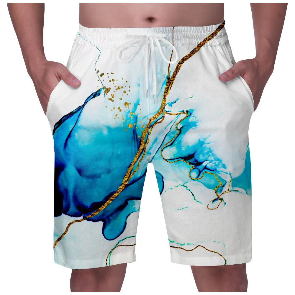 3D Men's Summer Shorts Swimming Shorts Swimsuits Surf Marbling Hawaiian Beach Swim Sports Pants Board Mesh Summer Clothing