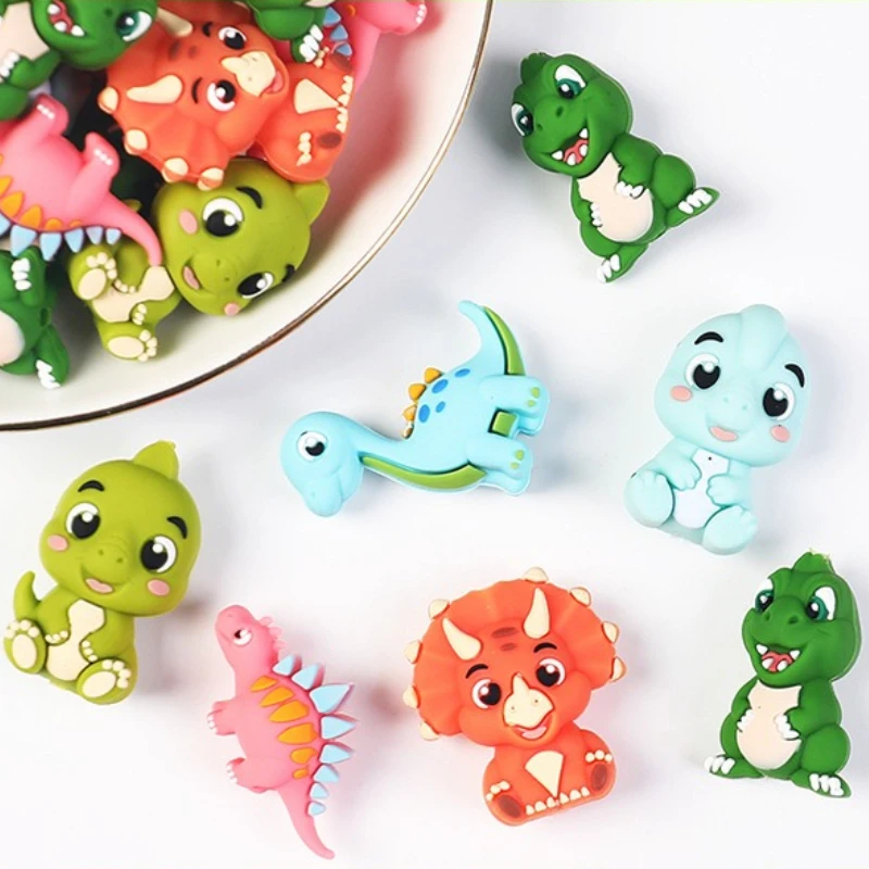 20pcs dinosaur 3D Silicone Beads Stereo Animal For Jewelry Making DIY Pen KeyChain Necklace Accessories Silicone Beads