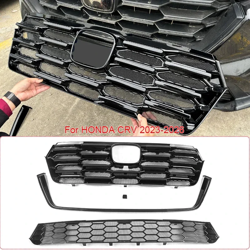 ABS Car Modify Front Buckle Insect Proof Net Auto Front Bumper Center Intake Grille Cover Accessory For HONDA CRV 2023-2026