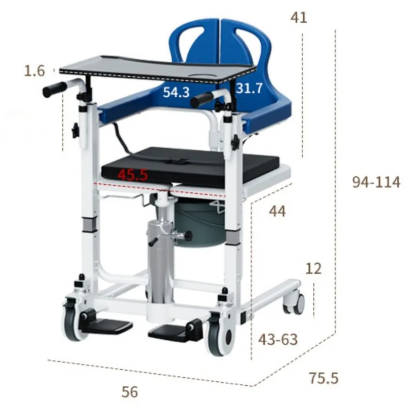 Multifunctional Folding Transfer Machine for Bedridden Paralyzed Elderly Nursing Lifting Bathing Toilet Chair with Dining Tray