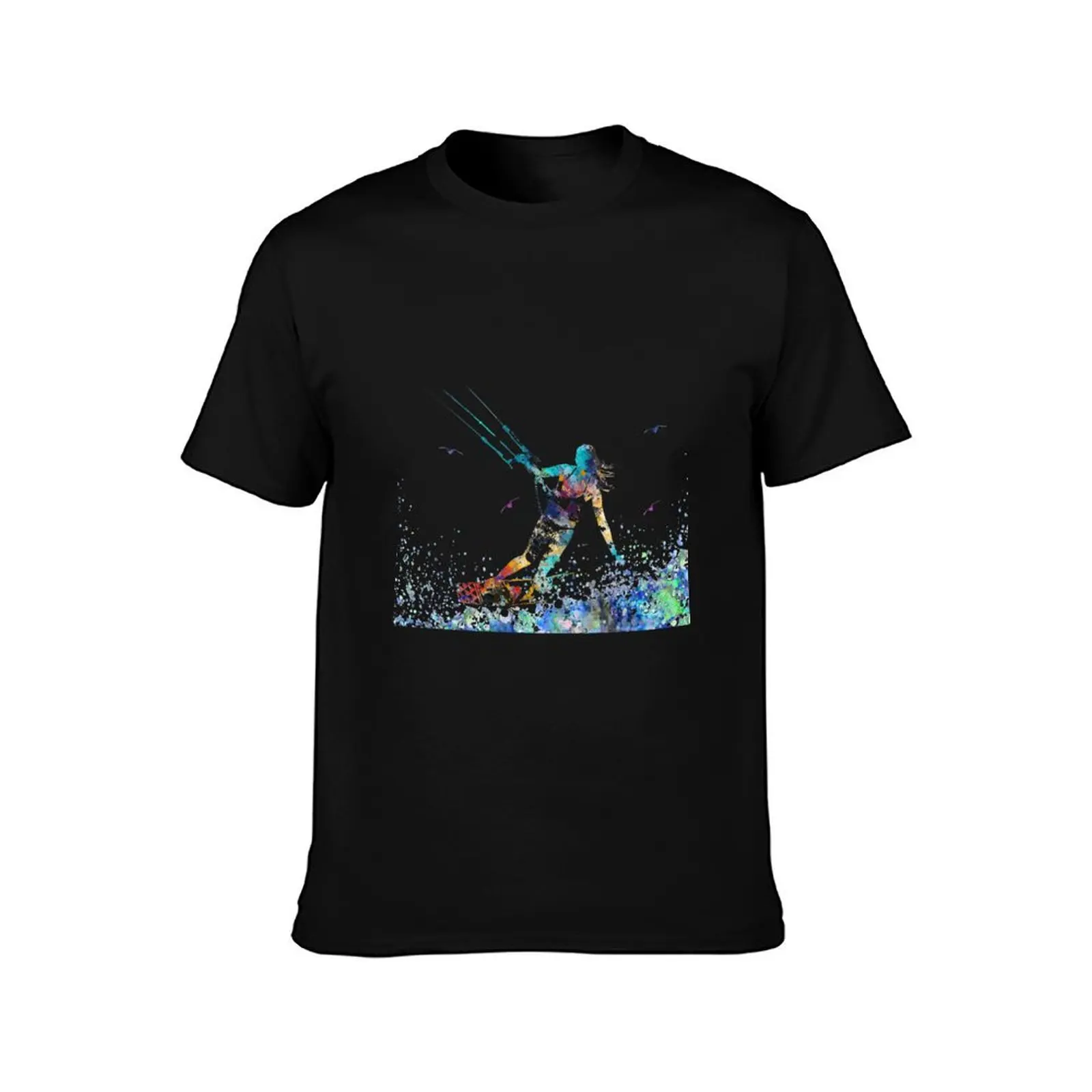 Kitesurfing watercolor kiteboarding T-Shirt Summer Casual Cotton Tee Oversized Streetwear Tops Vintage Graphic Print