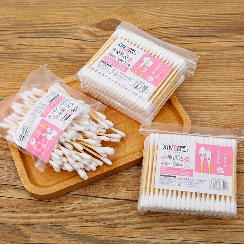 100pcs/bag Cotton Buds Rods Ends Wooden Baby Cotton Swabs Disposable Hygiene Cotton Buds for Picking Baby\'s Ear Makeup Swabs