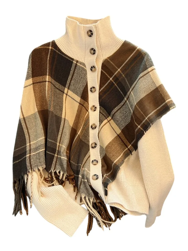 عالية طوق محبوك سترة معطف المرأة الخريف جديد Sle زر الربط شرابة منقوشة تصميم توصية الشراء الذاتي