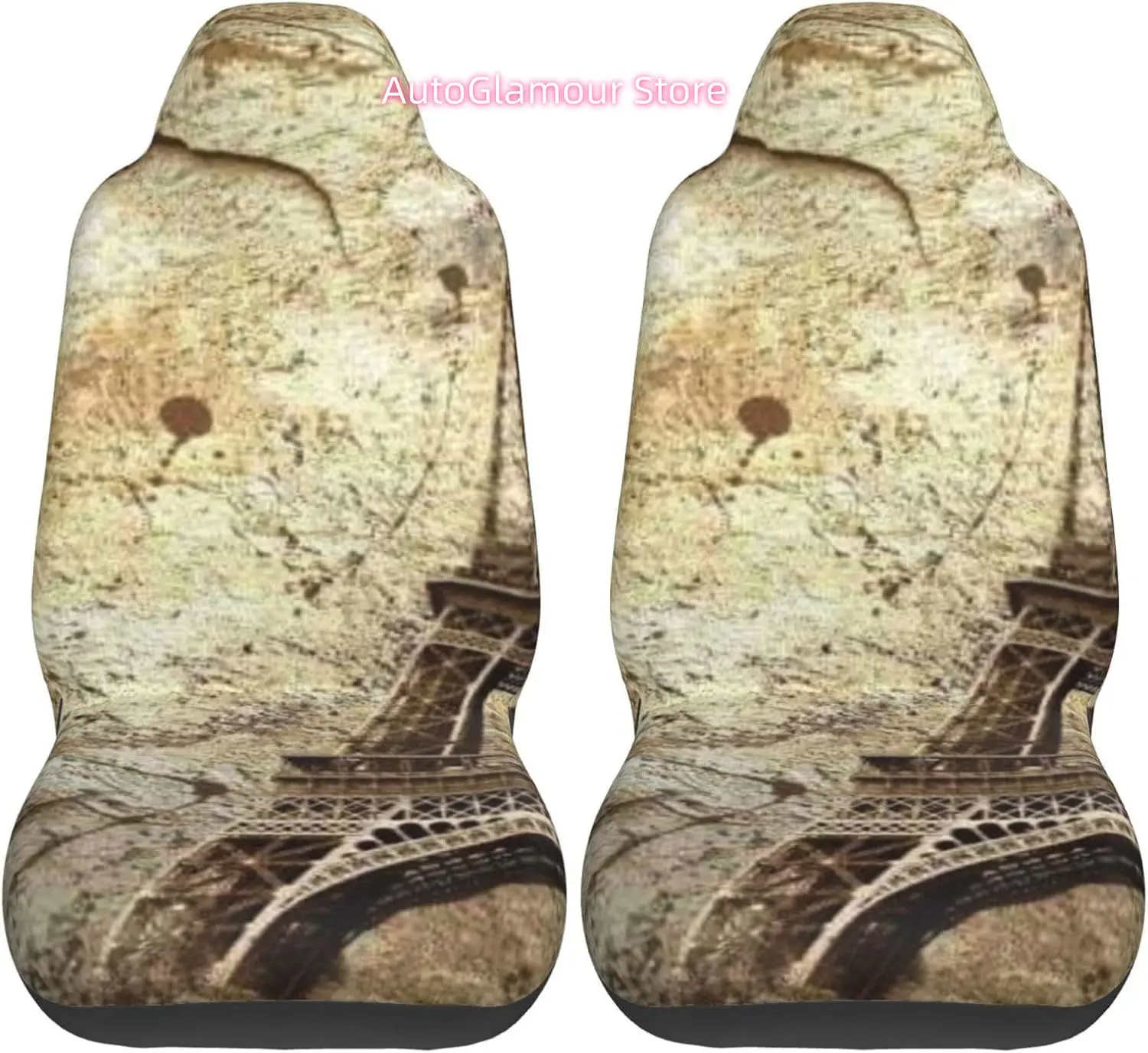 Stone Veins and Eiffel Tower Universal Car Seat Covers 2-Piece Set - Stretch-to-Fit Front Seat Protectors for Cars, Trucks & Suv