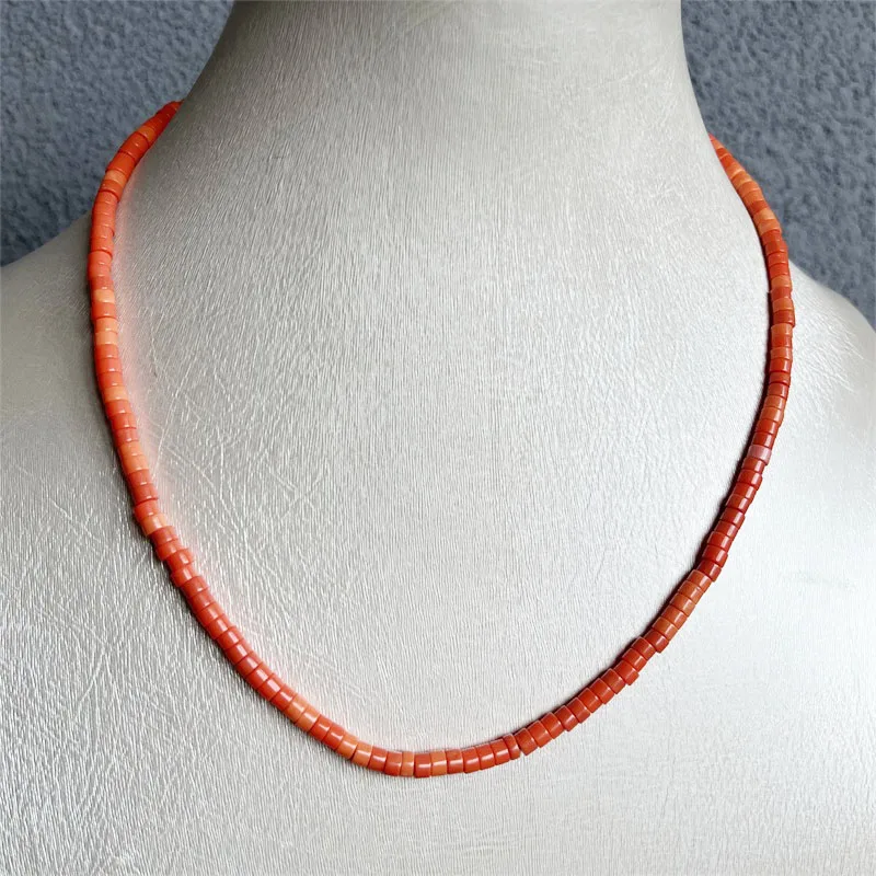 2*4MM Orange Red Coral Heishi Necklace Luxury Natural Gem Stone Jewelry Noble Elegant Exquisite Bead Chain Choker Collier