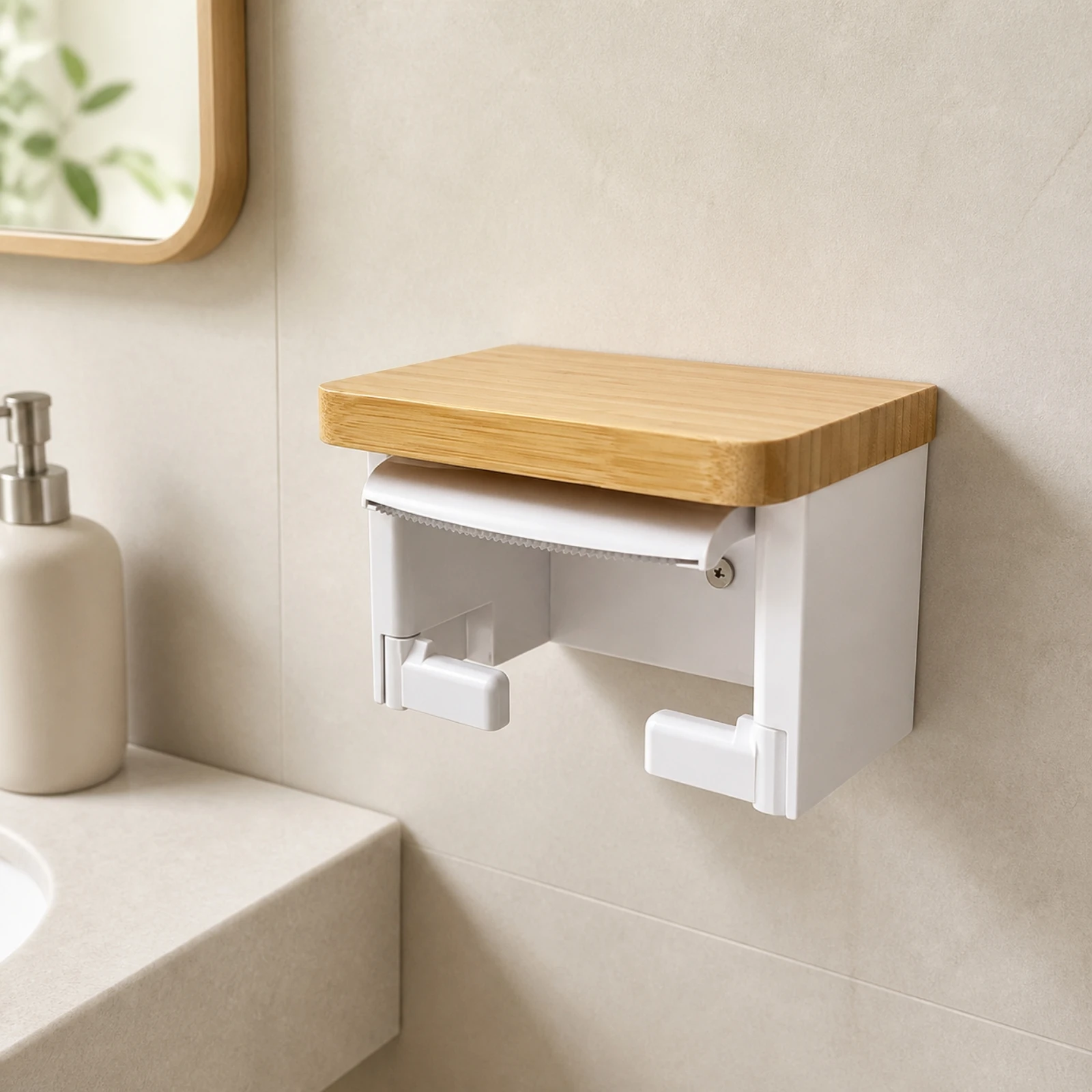 Bath Tissue Holder with Storage Shelf Compact Wall-Mounted Bath Tissue Holder Bathroom Accessory Drill Mount Long-Lasting