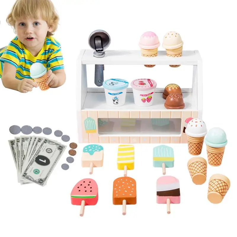 

Ice Cream Playset Pretend Play Ice Cream Toy Fine Motor Toys Wooden Ice Cream Playset Scoop And Serve Kids Kitchen Accessories