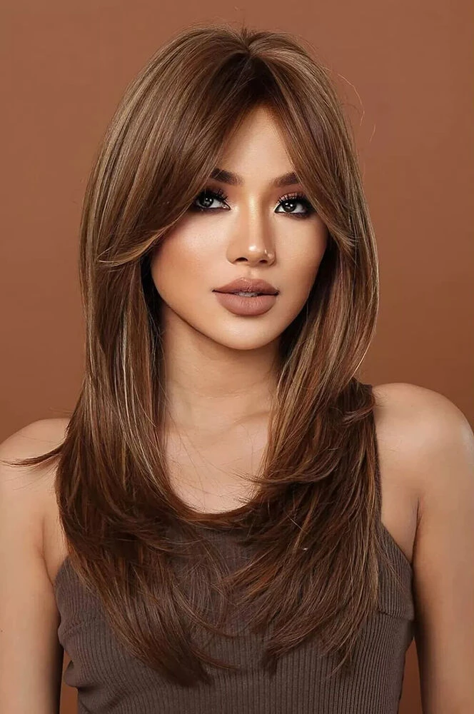 New Women's Long Light Brown Blond Straight Full Wigs 24 Inch