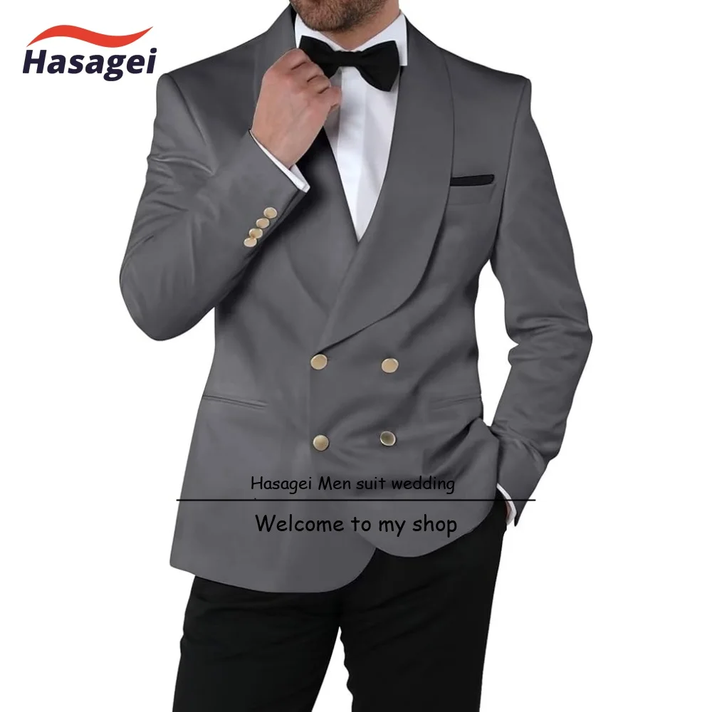 

Mens Suits Slim Fit 2 Piece Double Breasted Suit Gold Button Shawl Lapel Jacket Pants Set Prom Wedding Tuxedo