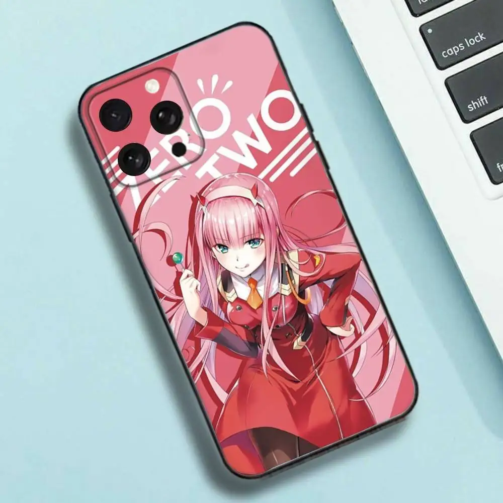 حافظة هاتف Zero Two Anime لهاتف iPhone 16e,16,15,14,13,12,11,Pro,X,XS,Max,XR,Plus,غطاء أسود ناعم صغير
