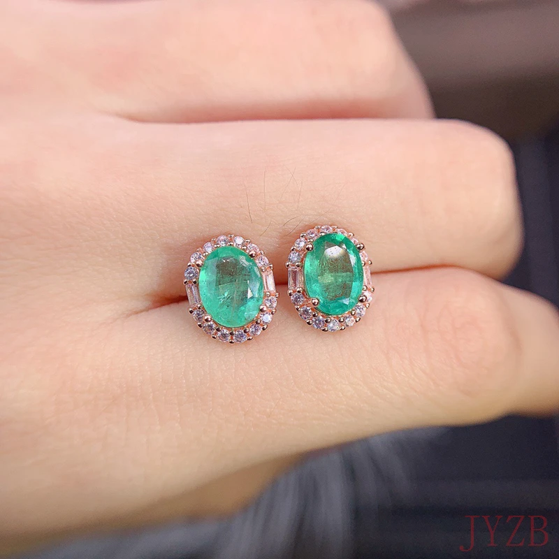 Natural emerald stud earrings 925 sterling silver gold-plated earrings in classic style fine jewelry for a lady's lover