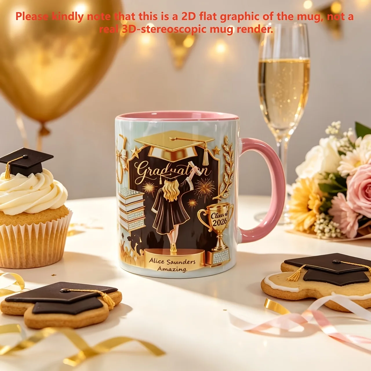 Personalized Graduation Coffee Mug 11oz Dual Color Glaze Ceramic Custom Name 2D Flat Print Graduation Cap Diploma Gift for Femal