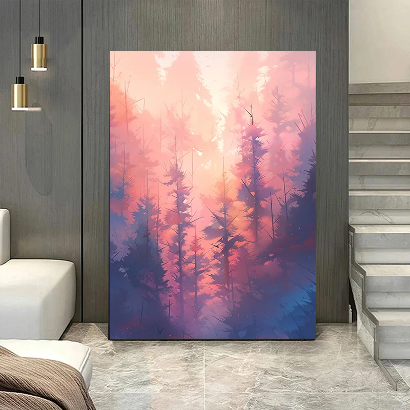 Trees Decoration Bedroom Artistic Conception Posters for Wall Decor Sunset 1pcs Decorative Paintings Mountain Scenery Room Home