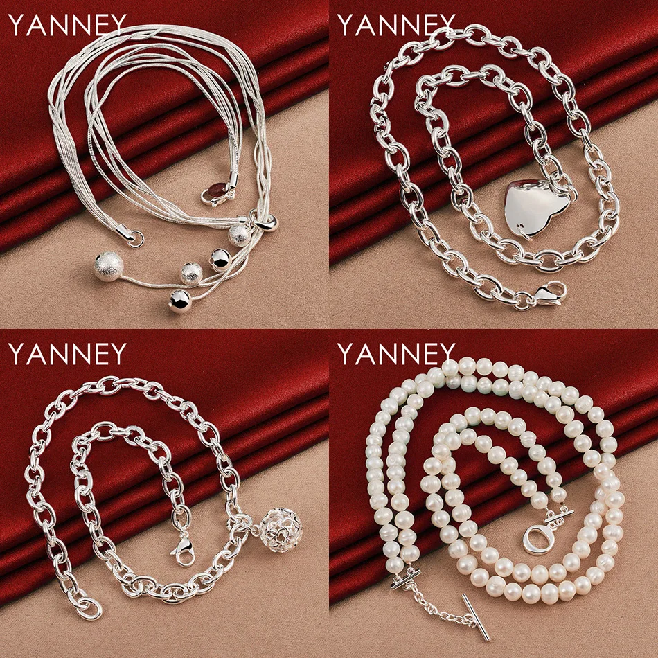 

Fashion 925 sterling silver exquisite round bead necklace for women gift accessories wedding charm jewelry engagement