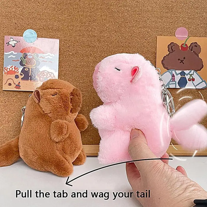 Capybara Plush Toys Cute Wagging Tail Dolls Creative Keychains Backpack Accessories Soft Stuffed Aniamls Pendents Fashion Gifts