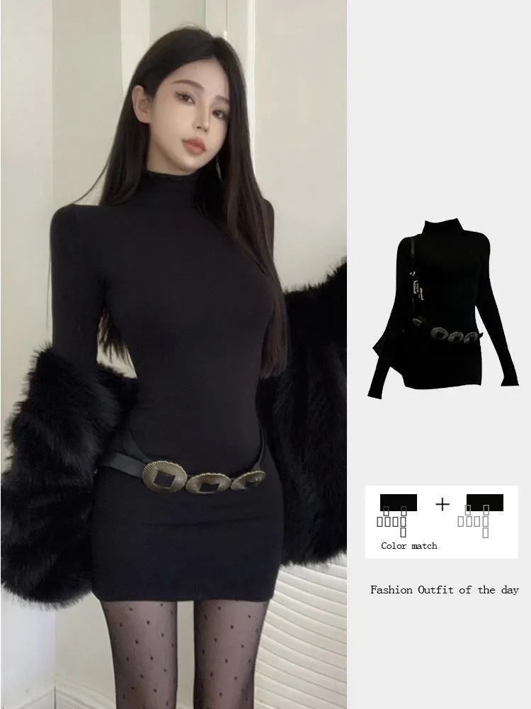 

Облегающее женское белье Ele Tight Fit Dr ort Initial Autumn с высокой талией и длинными рукавами, черное, сексуальное, утягивающее