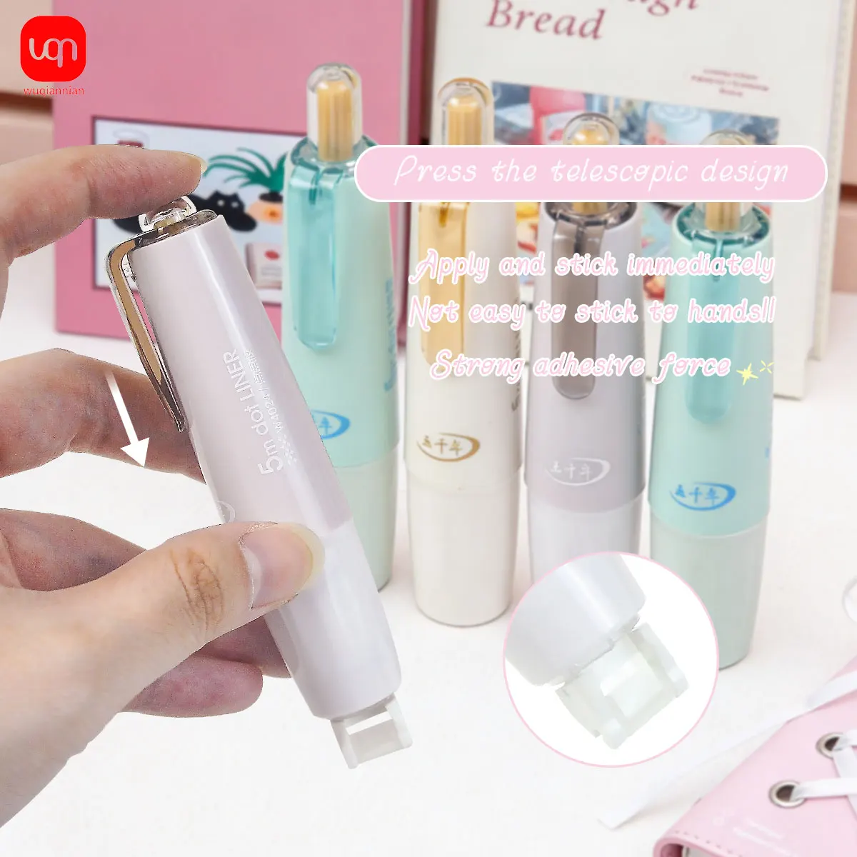 WQN-360° Rotating Adhesive Tape Pen with Press-Type Design, DIY Scrapbooking Large Capacity Dot Glue Pen