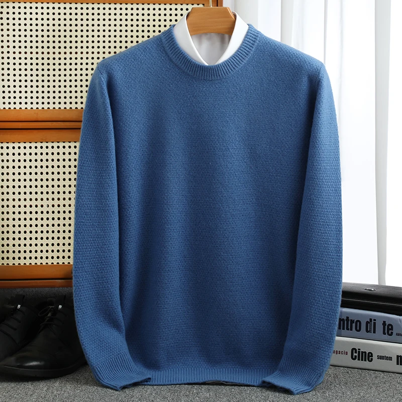 All-match Autumn/Winter new 100% Merino wool cashmere sweater men's oc collar pullover warm bottom knit shirt top