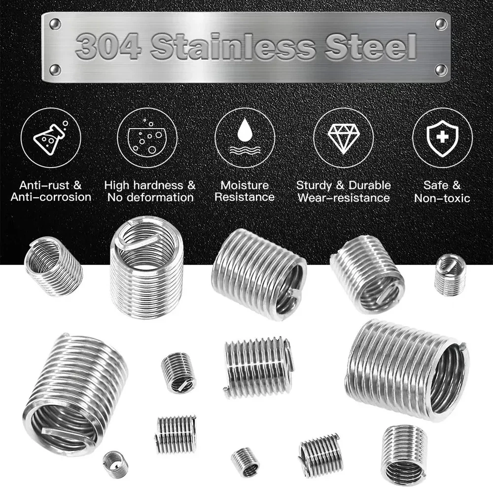 M3 M4 M5 M6 M8 M10 M12 Befestigungsgewindeeinsätze 60 Stück Drahtgewindeeinsätze Edelstahl Spiraldrahtschraubenhülsen Verschleißreparatur-Set – Detail 6